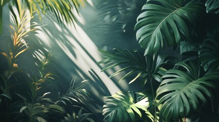 Fototapeta premium Sunlight through Lush Tropical Foliage