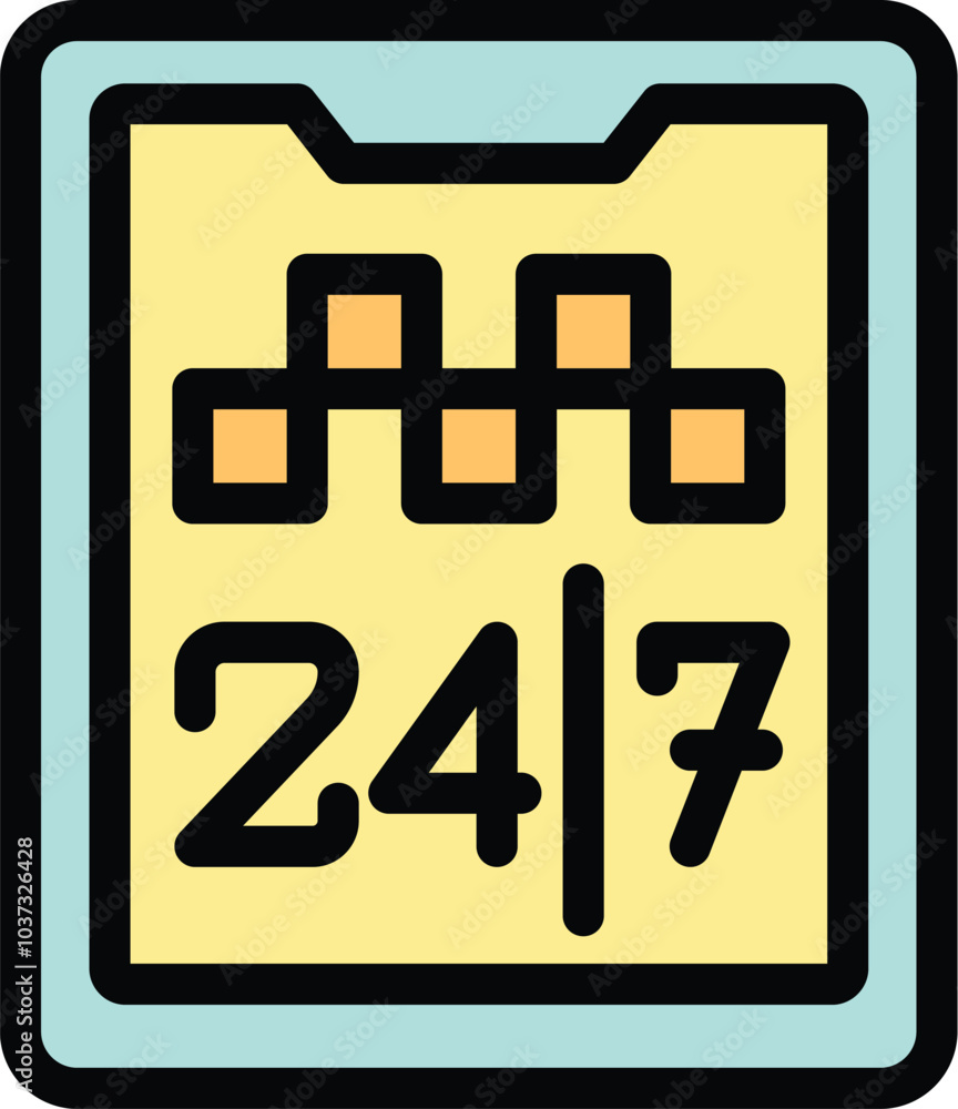 Aufkleber icon depicting the interface of a taxi service application, highlighting its round the clock availab