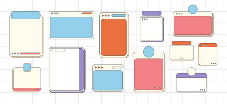 Retro Ui Frame Text Box Vector Set Collection. Retro Desktop Windows, Message Boxes, and User Interface Pop-up Elements for Web and App Design Illustration