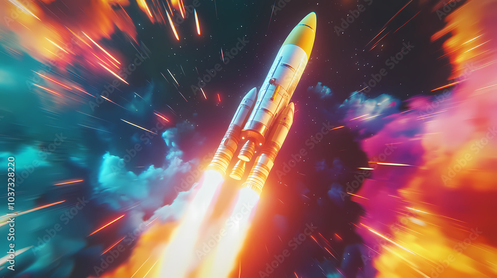 Wall mural dynamic 3d representation of a spaceship launch showcasing the thrill of space travel and discovery 
