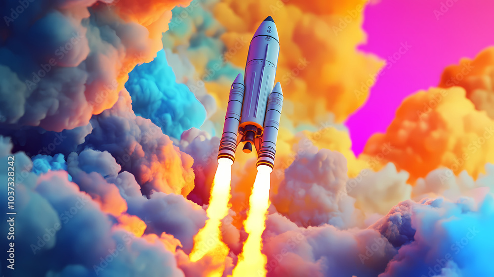 Wall mural dynamic 3d representation of a spaceship launch showcasing the thrill of space travel and discovery 