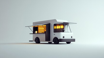Obraz premium Food truck featuring sleek, minimalist design, isolated on a clean white background.