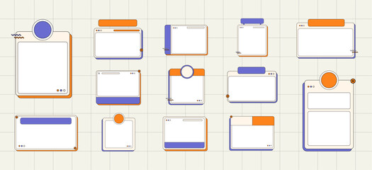 Retro Ui Frame Text Box Vector Set Collection. Retro Desktop Windows, Message Boxes, and User Interface Pop-up Elements for Web and App Design Illustration