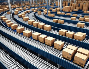 Obraz premium parcels traveling on conveyor belts