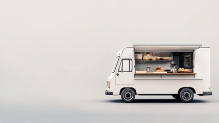Gourmet food truck offering upscale street cuisine, set against a clean white background.