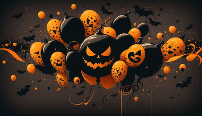 Halloween-theme with balloons decorated with jack-o'-lantern faces