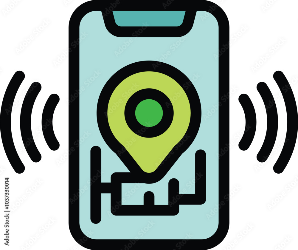 Poster smartphone displaying a map with location tracking icon and wifi signal, representing gps navigation