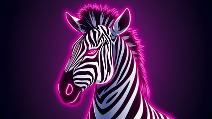 Fototapeta premium Zebra neon avatar vector-style image of cyberpunk head. Generative AI