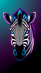 Zebra neon avatar vector-style image of cyberpunk head. Generative AI