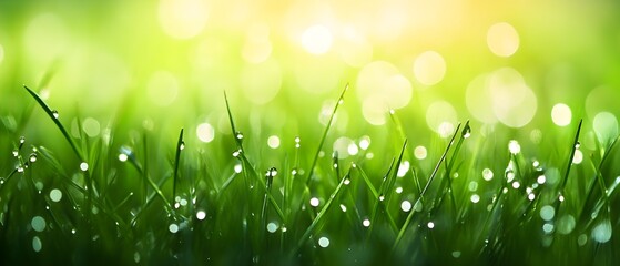 Obraz premium Dew Drops on Fresh Green Grass During Daylight