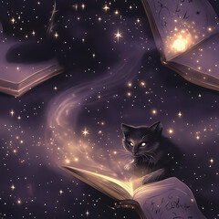 Fototapeta premium Magical village with glowing houses at night, perfect for greeting or invitation cards, fantasy art, illuminated buildings, dreamy night atmosphere, detailed village scene, enchanting background, warm