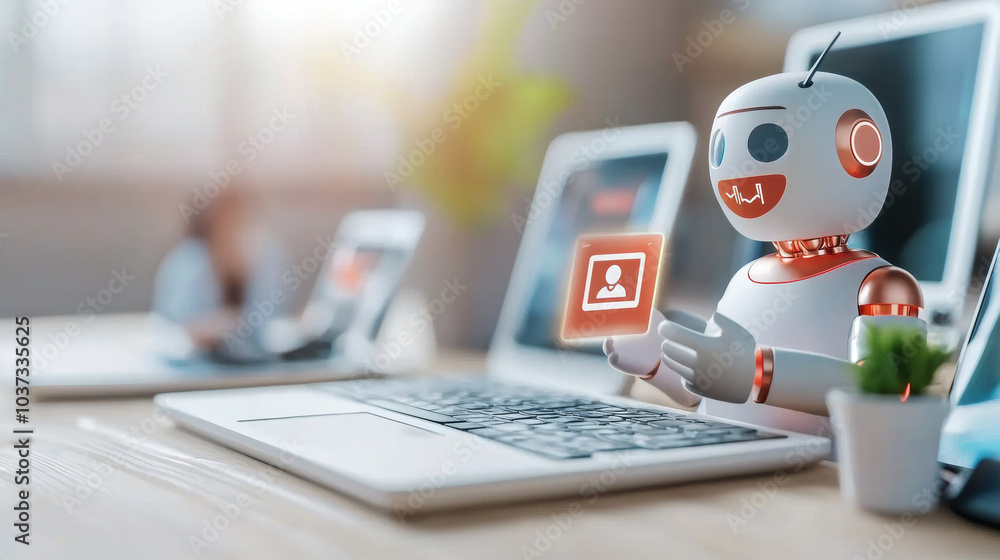 Poster 3d model of customer service chatbot interacting with users