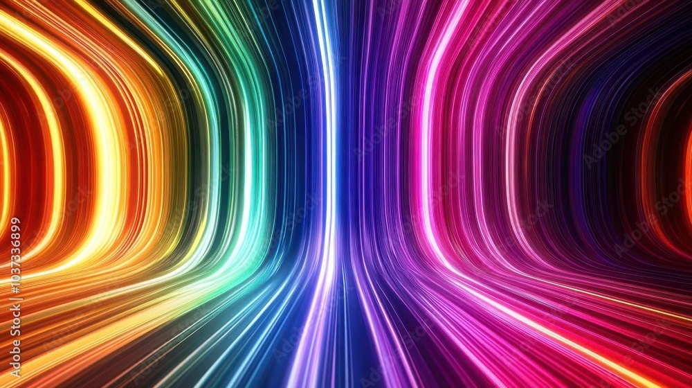 Poster vibrant light trails an exploration of colorful flowing patterns in a futuristic space environment