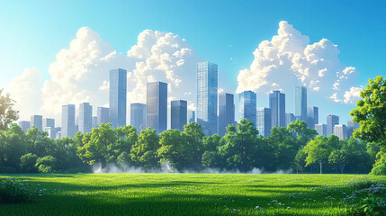 Obraz premium City Skyline Overlooking a Lush Green Park with Tall Skyscrapers