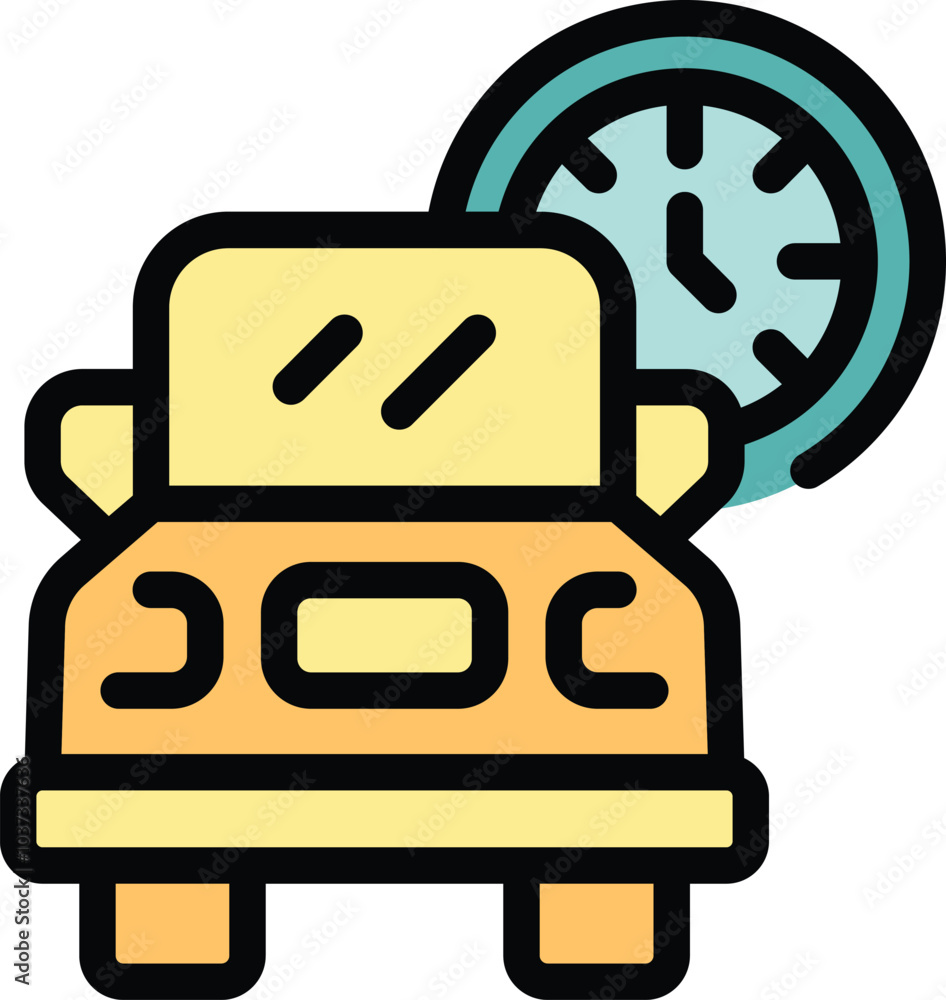 Poster this color icon of a car and a clock is representing car sharing service and time management