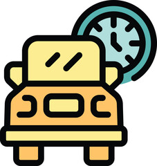 This color icon of a car and a clock is representing car sharing service and time management