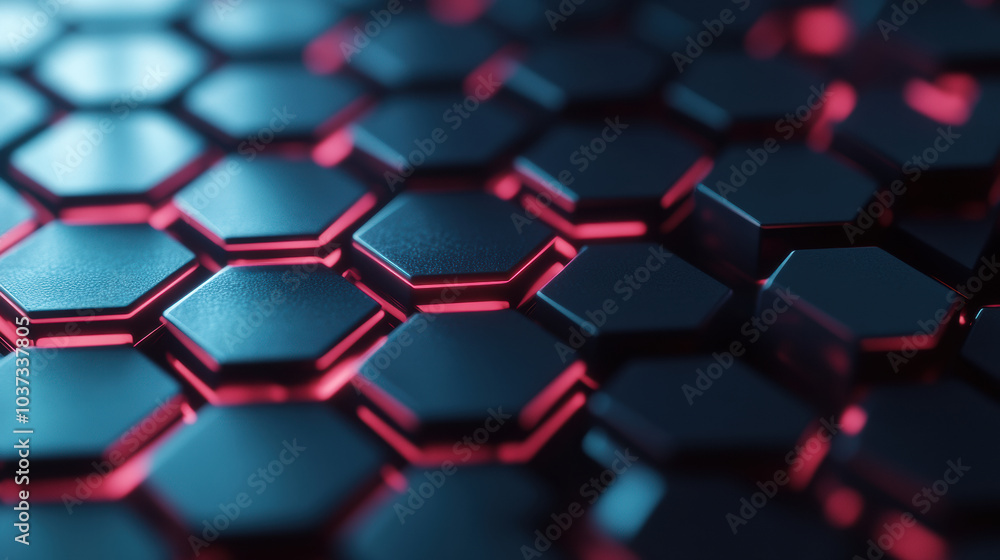 Poster glowing hexagonal grid pattern with modern 3d design, creating vibrant atmosphere