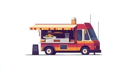 Street food truck illustration in flat vector style, isolated on a white background.