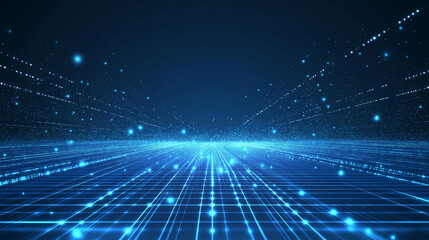 Fototapeta premium A blue grid with glowing lines on a dark background, a futuristic digital landscape background, Ai