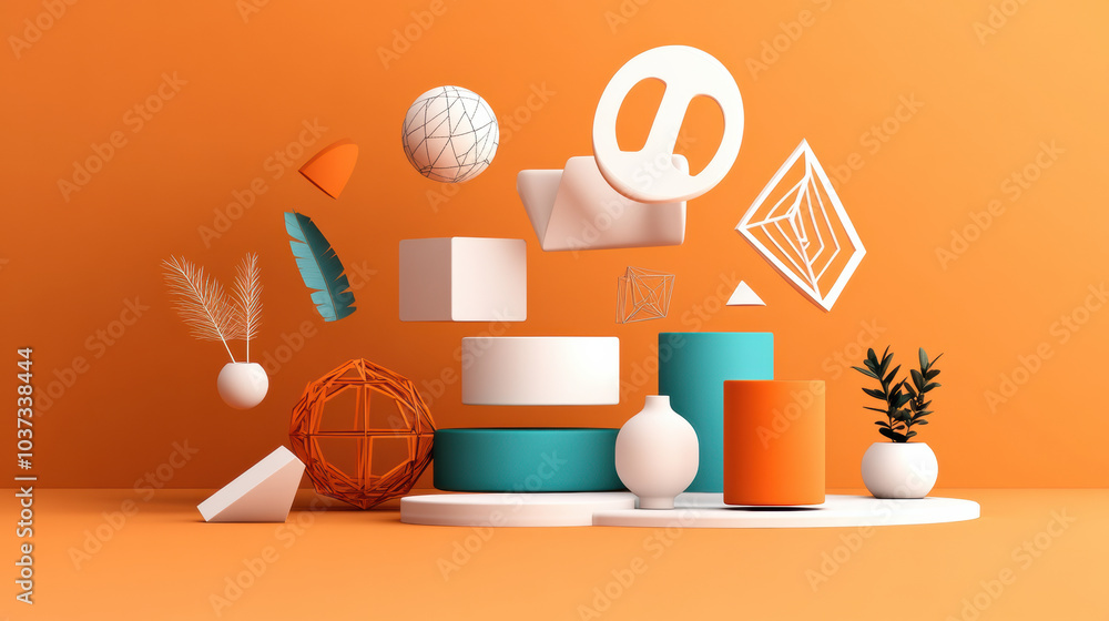 Aufkleber vibrant geometric shapes in 3d style create dynamic composition