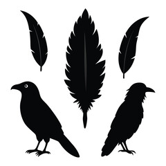 This vector set features elegant silhouettes of crows, ravens, birds, and feathers. Perfect for nature, wildlife, and gothic-themed designs, with minimalist and mysterious charm.