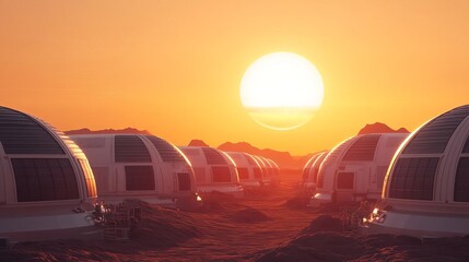 Advanced solar farms, alien sun, reflective technology, sci-fi setting