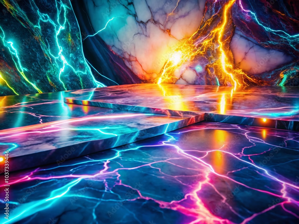 Poster neon marble abstract background with glowing patterns for creative design