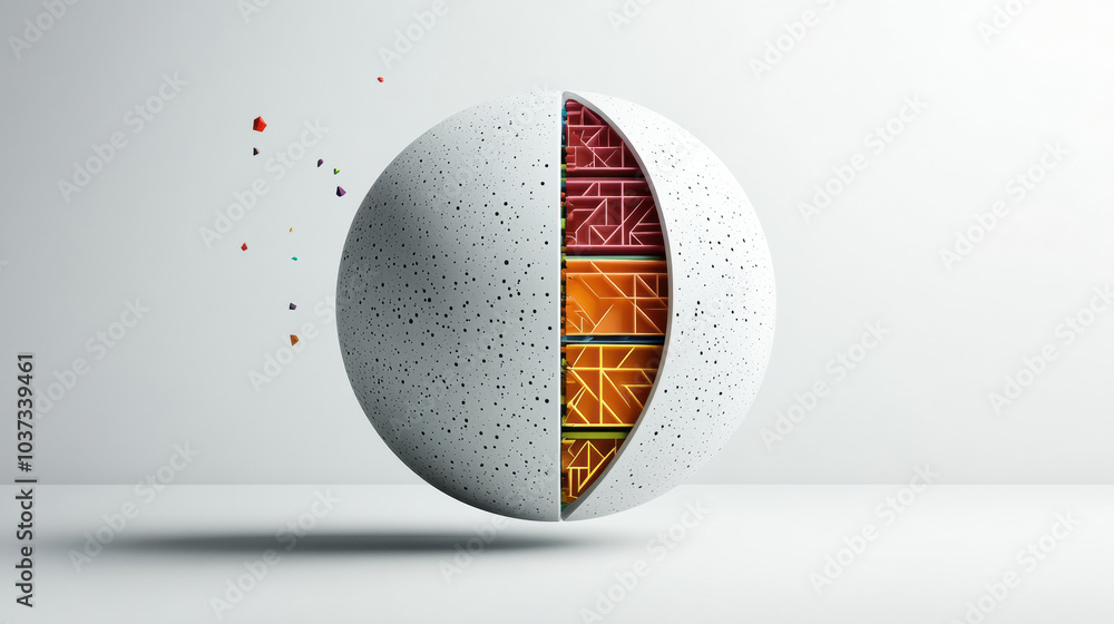 Aufkleber minimalistic 3d vector sphere with sliced sections showcasing vibrant colors