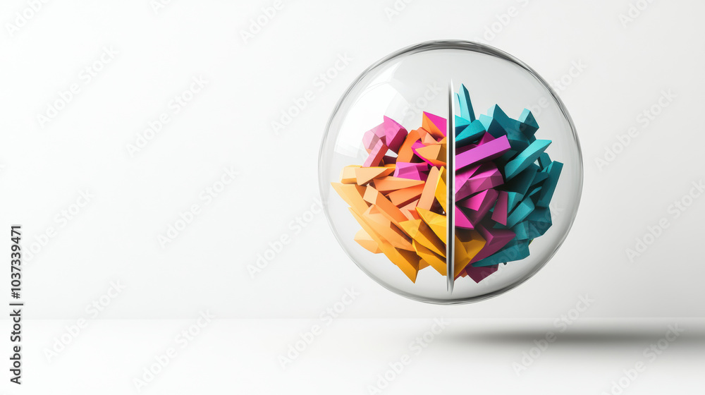 Poster minimalistic 3d vector sphere with vibrant sliced sections creates striking visual
