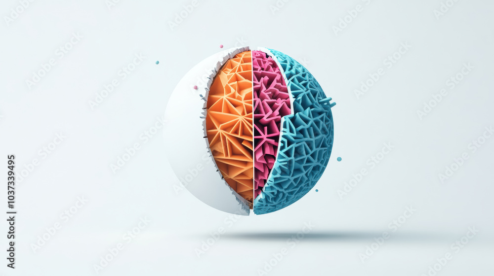 Poster minimalistic 3d vector sphere with vibrant sliced sections showcasing texture