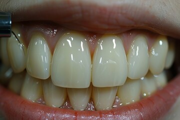 Obraz premium Close-up view of healthy teeth during a dental check-up at a clinic in the afternoon