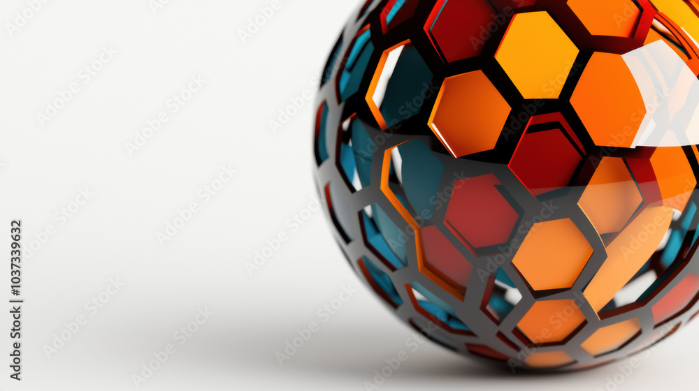 Poster vibrant 3d sphere with hexagonal patterns and colorful sections