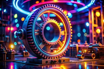 Neon Mechanic Mechanism in Tilt-Shift Style for Dynamic 4K Looping Visuals