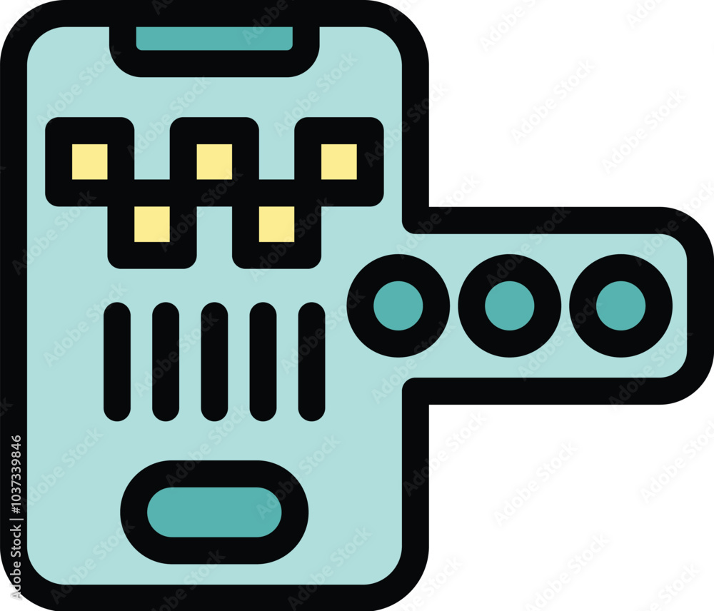 Poster minimalist vector illustration of a smartphone with a taxi app open, showing the map, the taximeter 