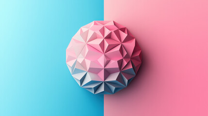 Stylish 3D polyhedron with soft pastel gradient on split background