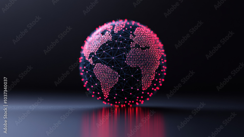 Poster spherical 3D grid representing interconnected points and lines