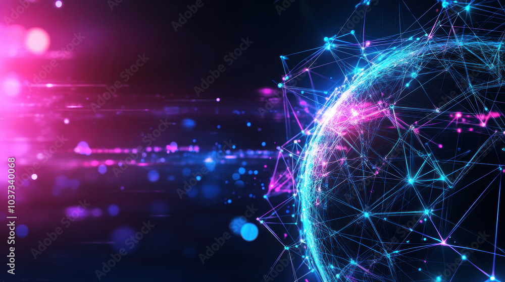Poster spherical 3d grid with interconnected points and lines, showcasing vibrant colors