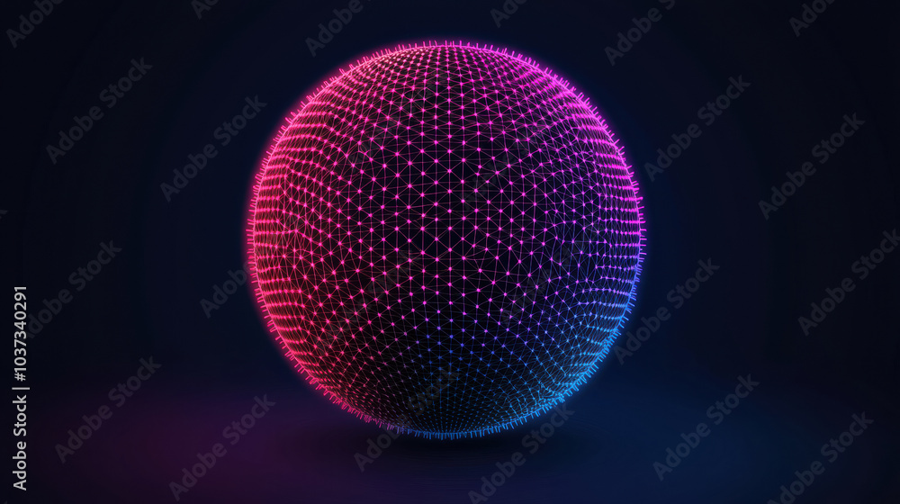 Poster vibrant spherical grid with interconnected points and lines creates stunning visual effect