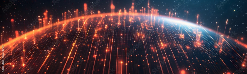 Poster a vibrant digital globe with interconnected sparks, symbolizing global connectivity and data flow in