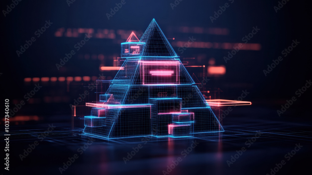 Aufkleber futuristic pyramid structure with glowing wireframe design captivates viewer
