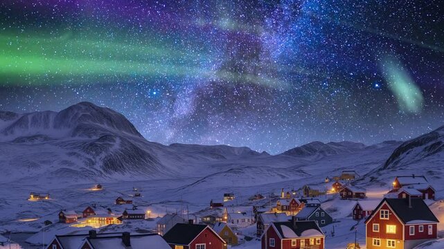 Greenland Nuuk Aurora Above Milky Way Galaxy Serenade Time Lapse Pan R Generative AI