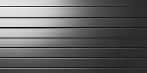 Obraz premium Brushed steel surface with horizontal panels, featuring sleek metallic lines and a polished texture, creating a modern industrial look, perfect for contemporary designs, selective focus