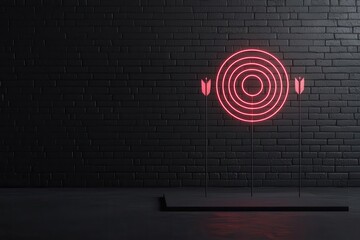 Fototapeta premium Abstract target with glowing arrows pointing toward the center, representing focus and precision in goal setting, 3D illustration