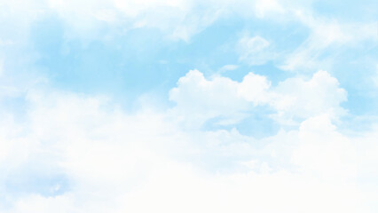 Bright blue sky with fluffy white clouds on a sunny day vector. Horizontal view blue sky.