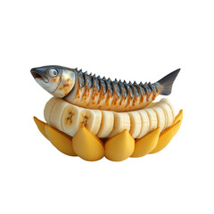 Naklejka premium Grilled Fish on a Banana Boat