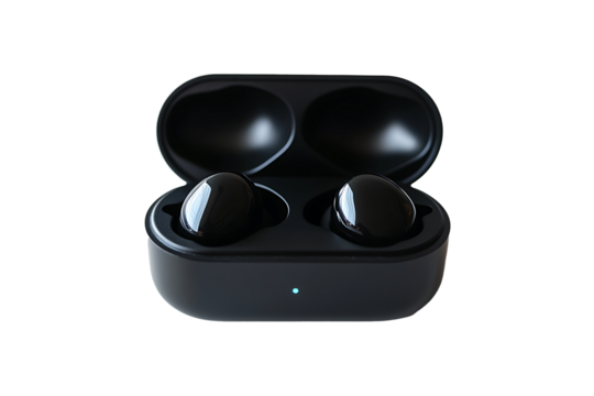 black airpods isolated on a white transparent background