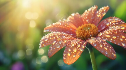 Beautiful Flower with Dewdrops in Soft Light