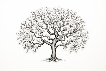 Obraz premium Detailed black and white illustration of a bare tree with intricate branches