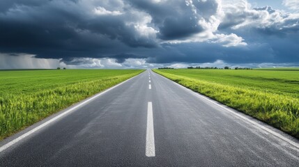 Fototapeta premium Straight Road Under Dramatic Sky