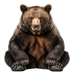 Fototapeta premium A realistic depiction of a sitting bear, showcasing its fur texture and strong physique, emphasizing the bear's natural features.